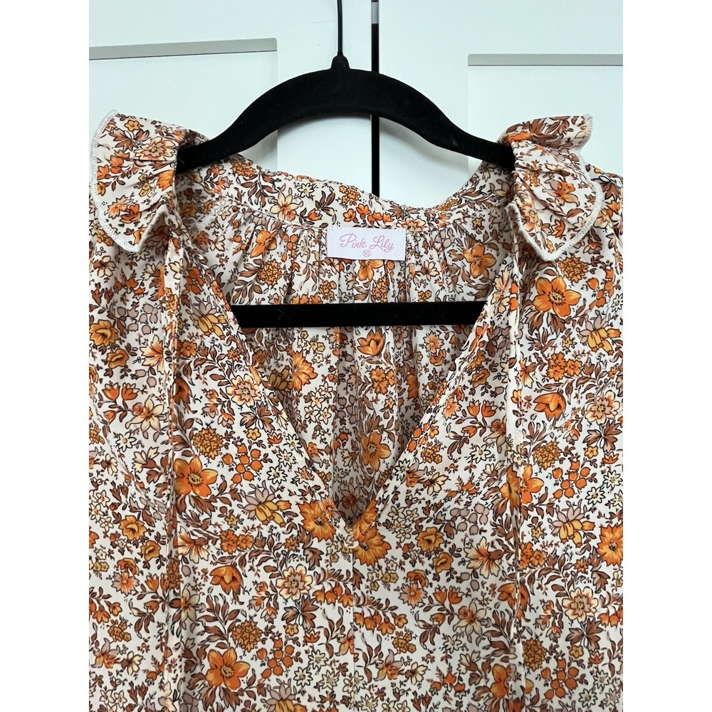 Pink Lily Women's Boho Dress Maxi Orange Floral Flowy Sz XS Cottagecore Country - Picture 2 of 11